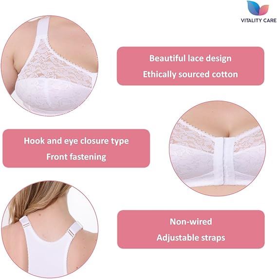 Ladies Front Fastening Firm Support Non Wired Lace Trim Bra Plus Size Uk Cups