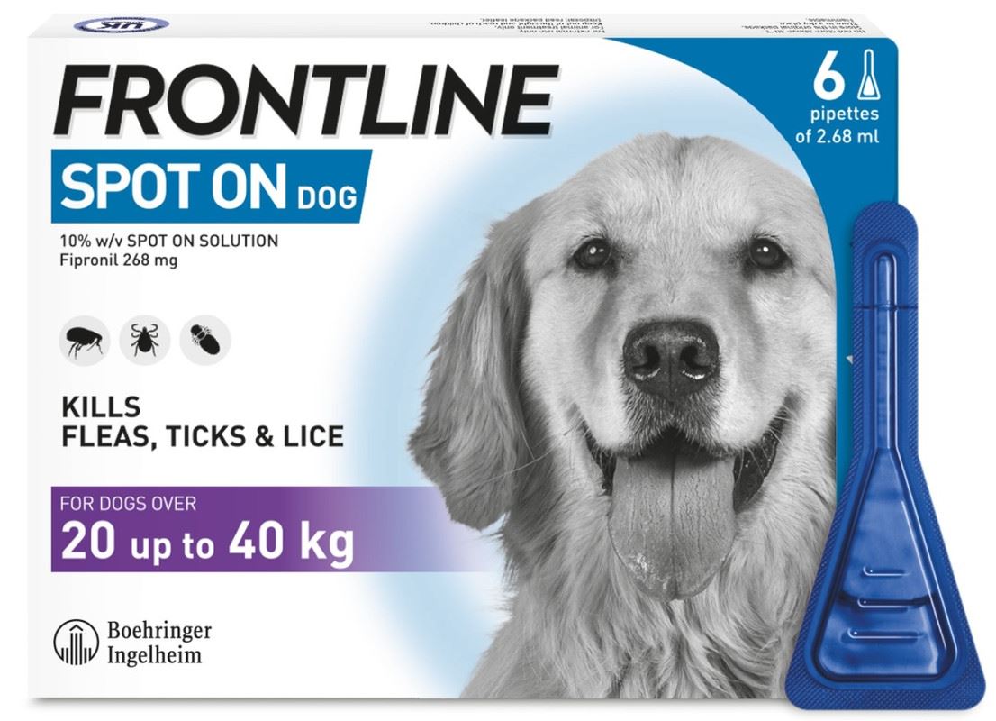 FRONTLINE SPOT ON Flea & Tick Treatment for Cat, Small (2-10kg), Medium Dog (10-20kg) and Large Dog (20-40kg) 1, 3, 6 Pipette Packs