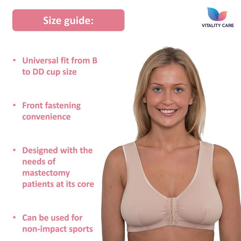 Vitality Care Mastectomy Bra Front Fastening Bra with Pockets Cotton Rich Wirefree Post Surgery Non Wired Soft Stretch for Ladies Women Regular to Plus Sizes Easy Open Comfort