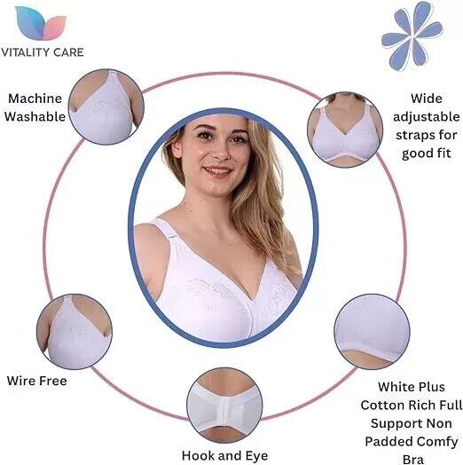 Ladies Plus Size Cotton Rich Full Cup Bra Non Wired Non Padded by Vitality Care