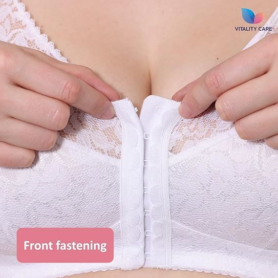 Ladies Front Fastening Firm Support Non Wired Lace Trim Bra Plus Size Uk Cups