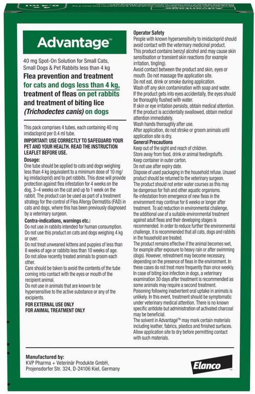 Advantage Spot On Flea Treatment for Cats, Dogs and Rabbits, 4 Pipettes