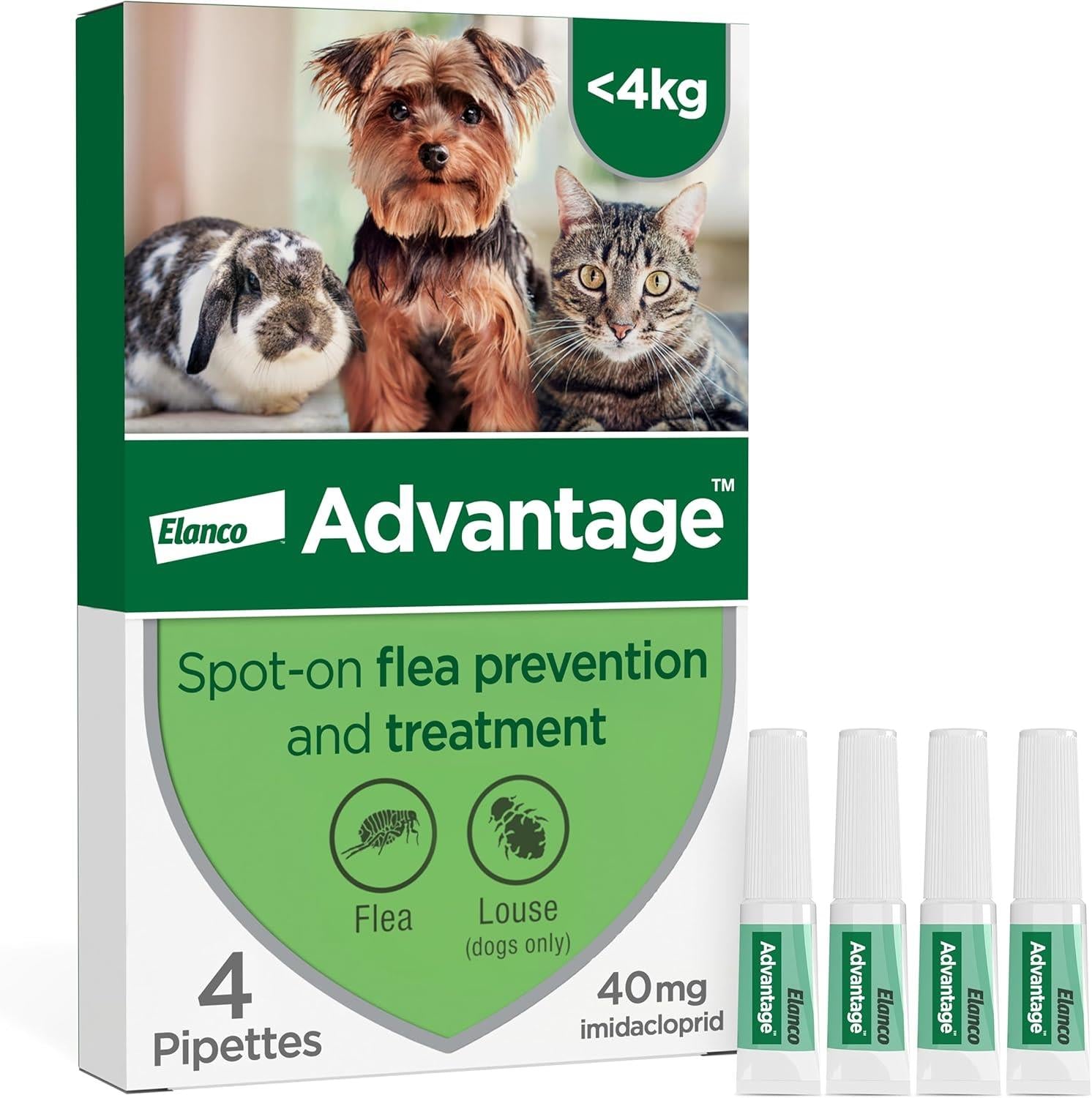 Advantage Spot On Flea Treatment for Cats, Dogs and Rabbits, 4 Pipettes