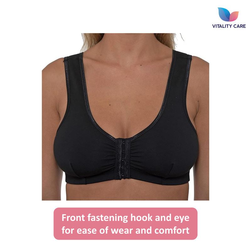 Vitality Care Mastectomy Bra Front Fastening Bra with Pockets Cotton Rich Wirefree Post Surgery Non Wired Soft Stretch for Ladies Women Regular to Plus Sizes Easy Open Comfort