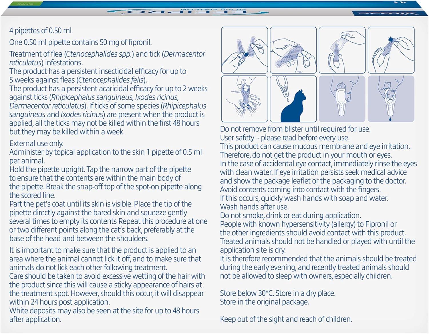 Effipro Spot On Flea Treatment AVM-GSL For Pets Cats & Dogs 4 Pipettes With Fipronil