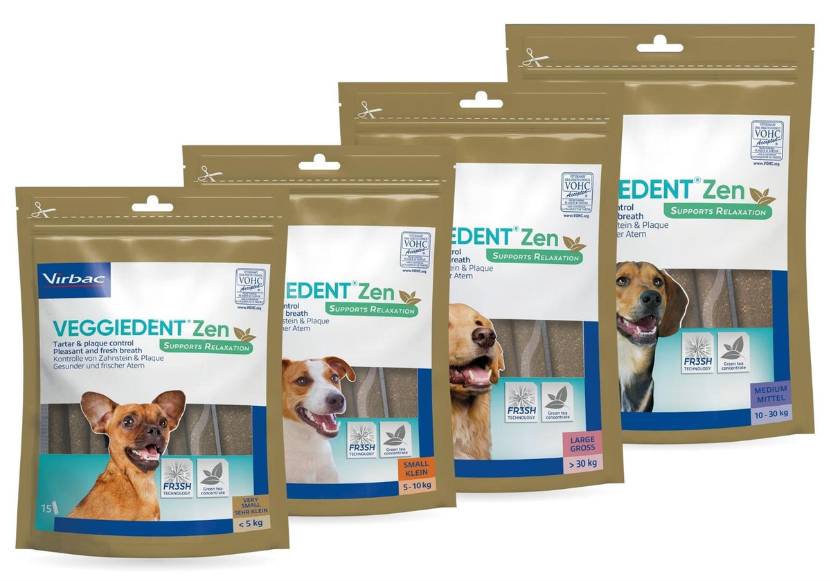 Virbac Veggiedent Zen 15 Dental Oral Care Dog Chews + Calming Anxiety Relief XS S M L