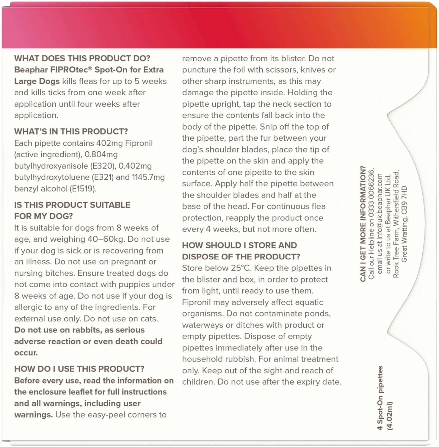 BEAPHAR Spot On Flea Tick Treatment CAT & DOG S M L XL - 1 4 6 Pipettes FIPROTEC