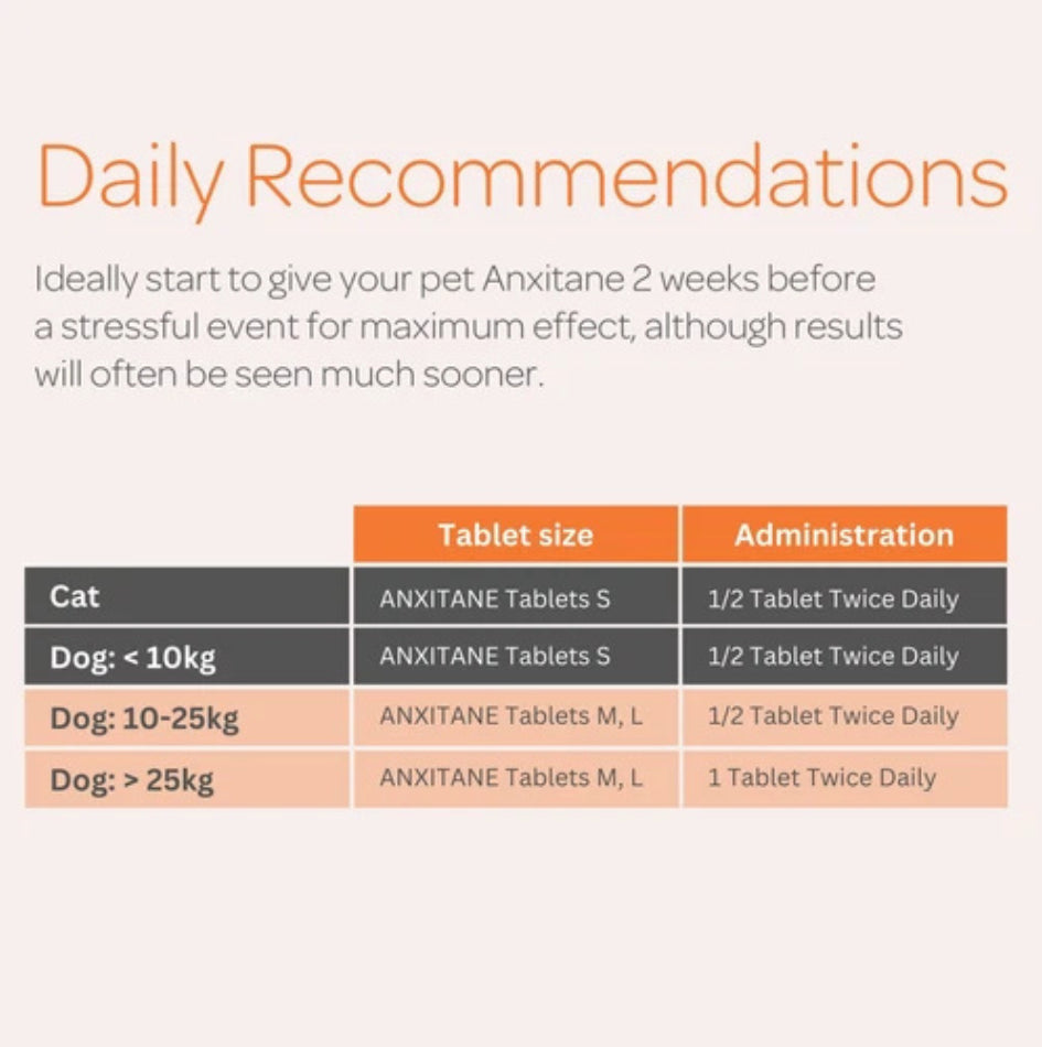 Anxitane Dog Calming Anxiety Stress Relief 30 Chewable Tablets For Dogs, Cats | Behaviour & Calming