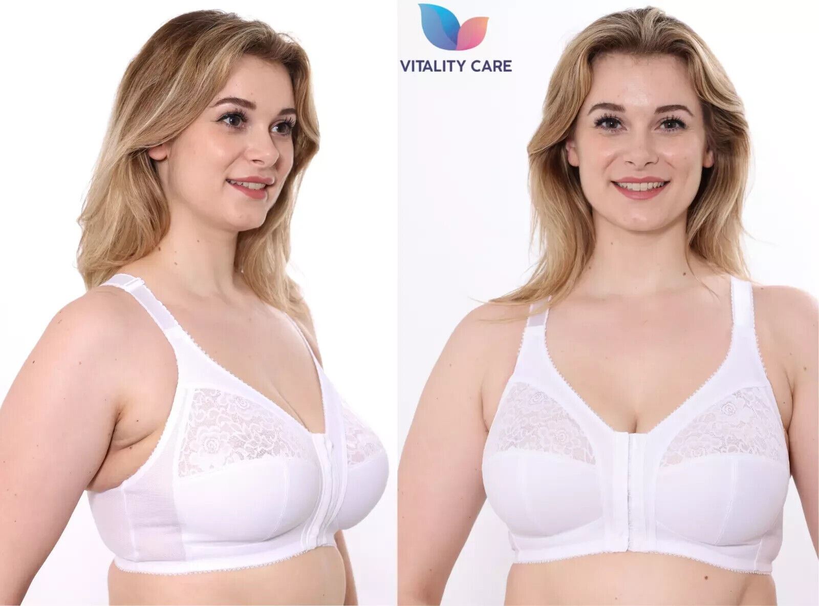 Ladies Front Fastening Firm Support Non Wired Lace Trim Bra Plus Size Uk Cups