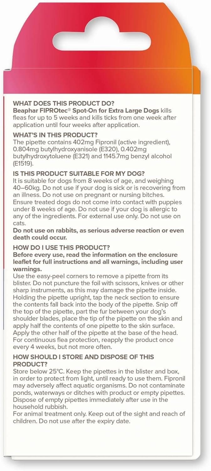 BEAPHAR Spot On Flea Tick Treatment CAT & DOG S M L XL - 1 4 6 Pipettes FIPROTEC