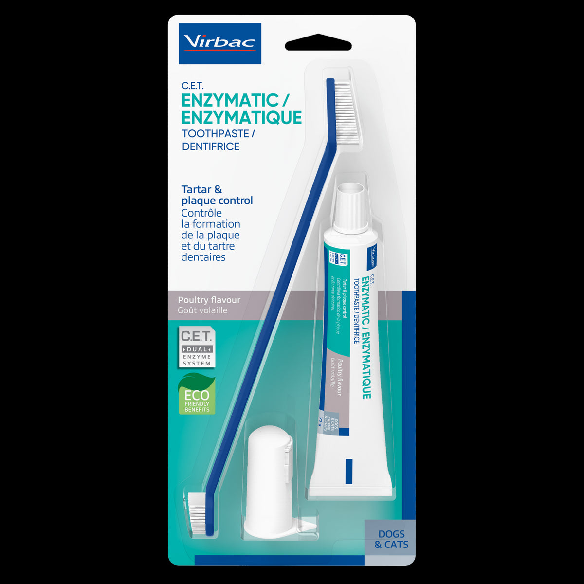 Virbac Dog Cat Toothpaste Kit Dental Toothbrush Finger Brush Poultry Flavour 70g Fish Flavour 43g