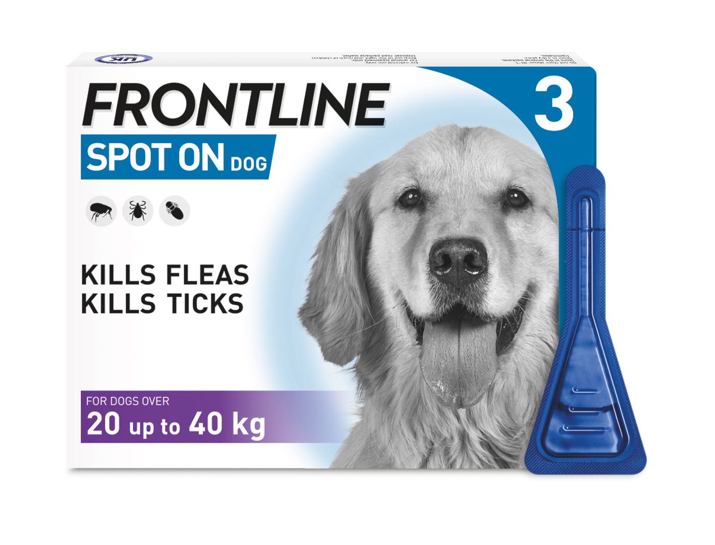 FRONTLINE SPOT ON Flea & Tick Treatment for Cat, Small (2-10kg), Medium Dog (10-20kg) and Large Dog (20-40kg) 1, 3, 6 Pipette Packs
