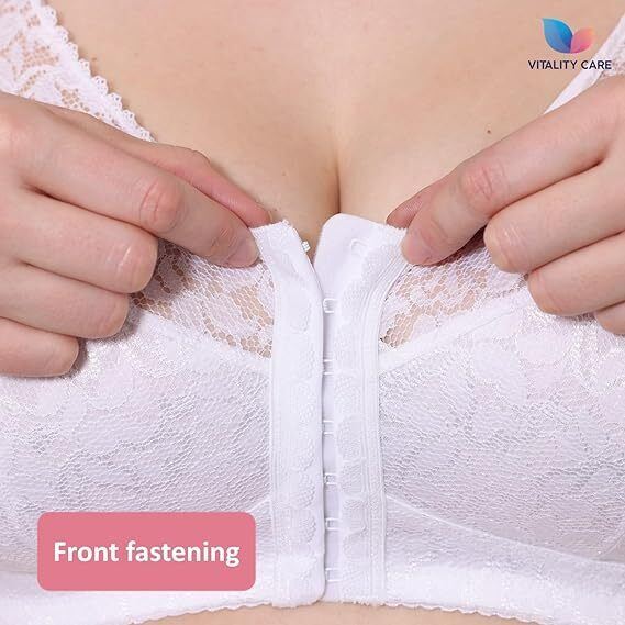 Ladies Front Fastening Firm Support Non Wired Lace Trim Bra Plus Size Uk Cups