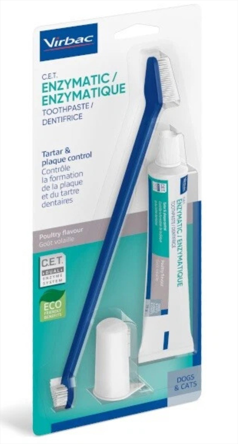Virbac Dog Cat Toothpaste Kit Dental Toothbrush Finger Brush Poultry Flavour 70g Fish Flavour 43g