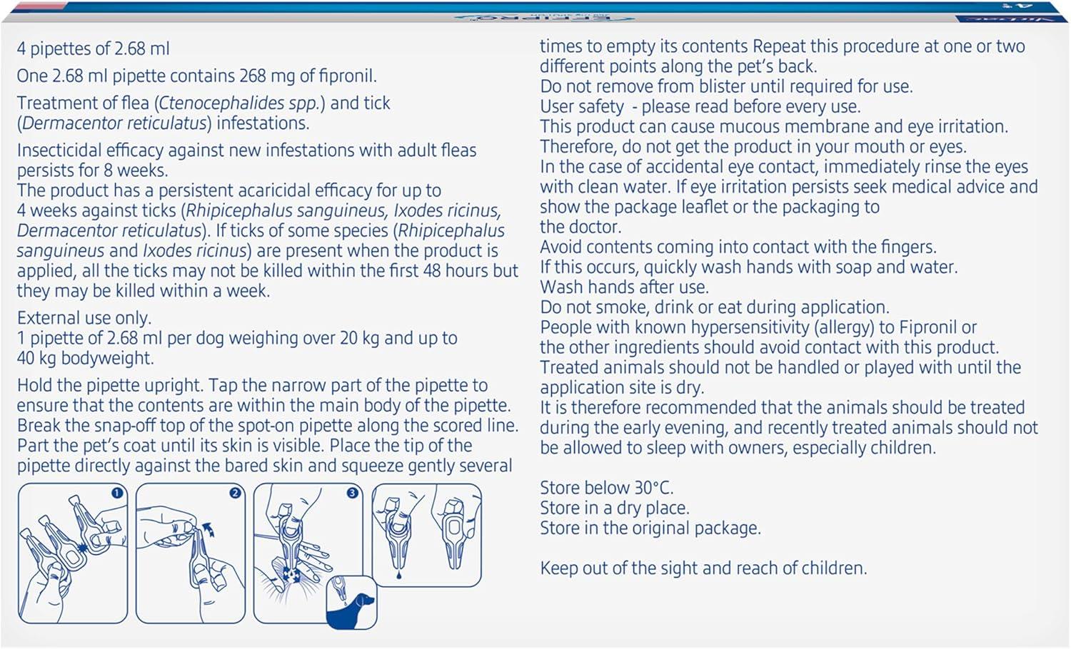 Effipro Spot On Flea Treatment AVM-GSL For Pets Cats & Dogs 4 Pipettes With Fipronil