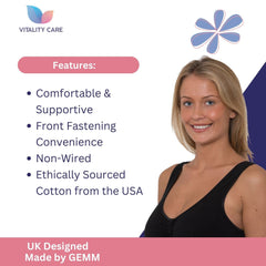 Ladies Front Fastening Bra Self Fastener Non Wired Plus Size Cotton VitalityCare