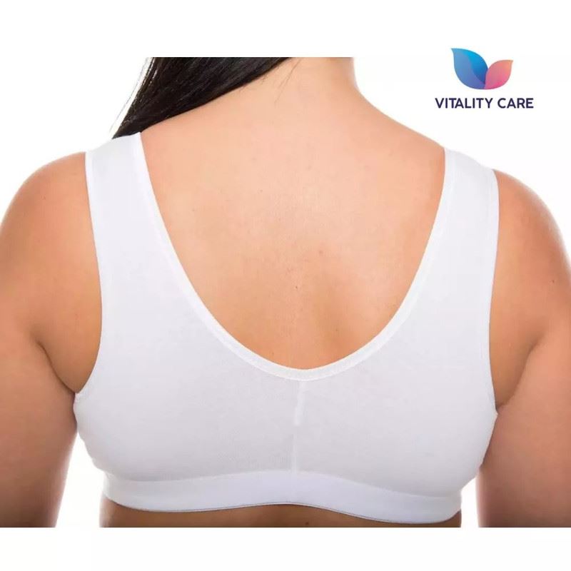 Vitality Care Mastectomy Bra Front Fastening Bra with Pockets Cotton Rich Wirefree Post Surgery Non Wired Soft Stretch for Ladies Women Regular to Plus Sizes Easy Open Comfort