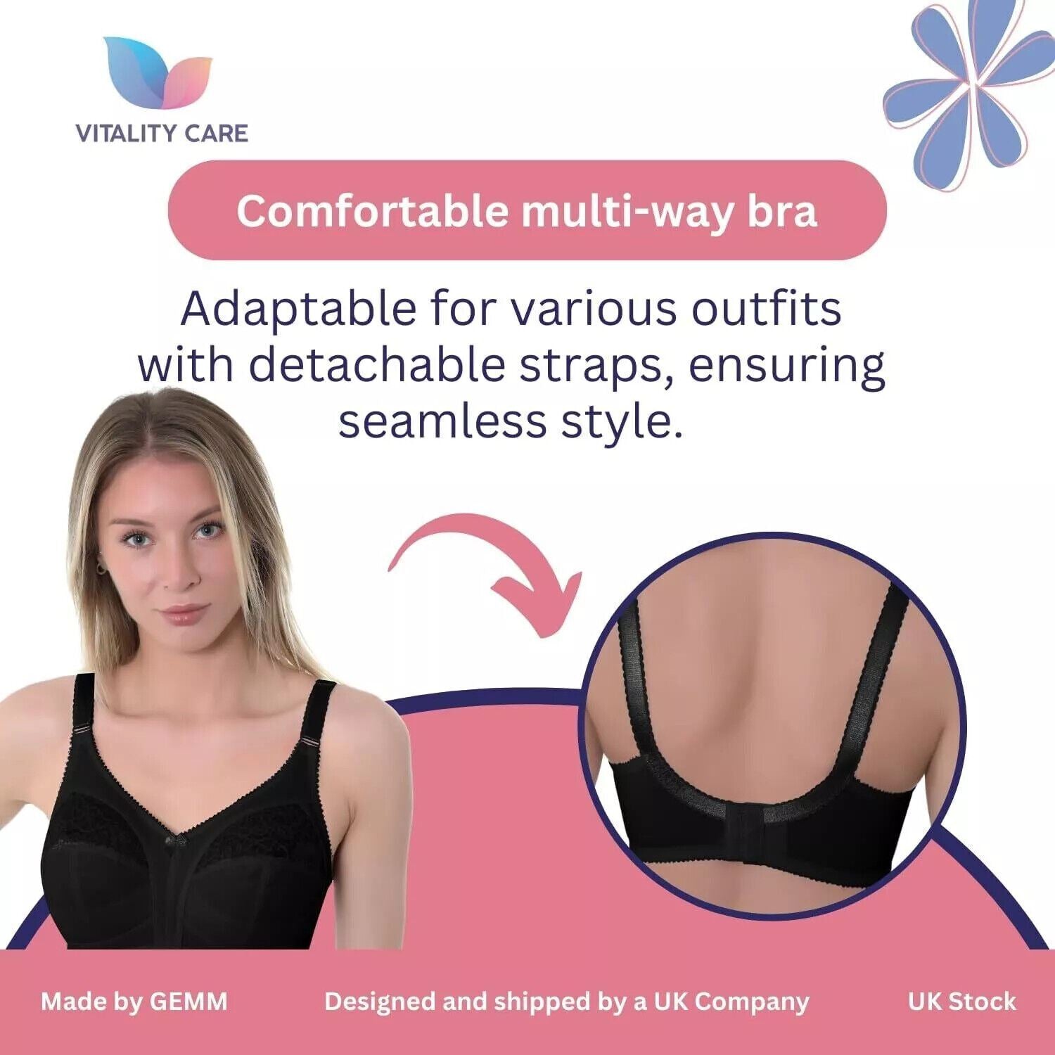 Ladies Full Cup Bra Non Wire Full Firm Support Lace Trim Plus Size Vitality Care