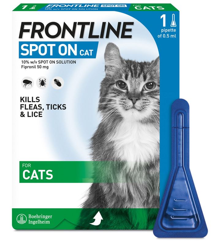 FRONTLINE SPOT ON Flea & Tick Treatment for Cat, Small (2-10kg), Medium Dog (10-20kg) and Large Dog (20-40kg) 1, 3, 6 Pipette Packs