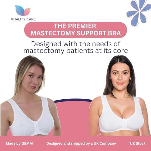 Vitality Care Mastectomy Bra Front Fastening Bra with Pockets Cotton Rich Wirefree Post Surgery Non Wired Soft Stretch for Ladies Women Regular to Plus Sizes Easy Open Comfort