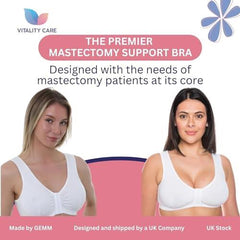 Vitality Care Mastectomy Bra Front Fastening Bra with Pockets Cotton Rich Wirefree Post Surgery Non Wired Soft Stretch for Ladies Women Regular to Plus Sizes Easy Open Comfort