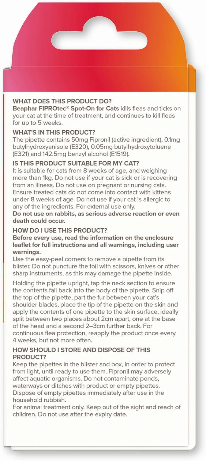 BEAPHAR Spot On Flea Tick Treatment CAT & DOG S M L XL - 1 4 6 Pipettes FIPROTEC