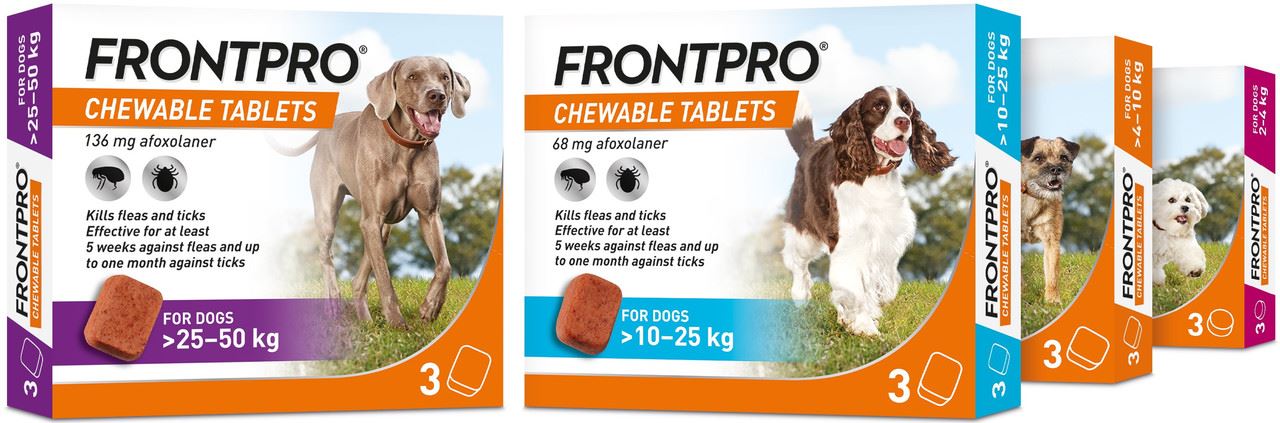 FRONTPRO Flea and Tick Chewable Tablets for Dogs Fast-Acting For S M L XL Dogs 3 Pack
