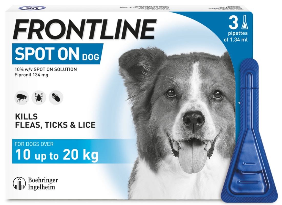 FRONTLINE SPOT ON Flea & Tick Treatment for Cat, Small (2-10kg), Medium Dog (10-20kg) and Large Dog (20-40kg) 1, 3, 6 Pipette Packs
