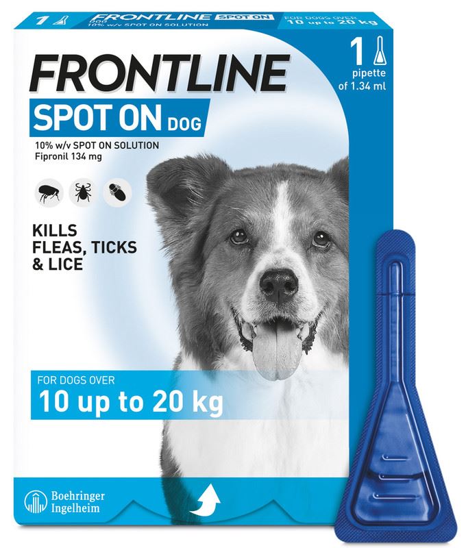 FRONTLINE SPOT ON Flea & Tick Treatment for Cat, Small (2-10kg), Medium Dog (10-20kg) and Large Dog (20-40kg) 1, 3, 6 Pipette Packs
