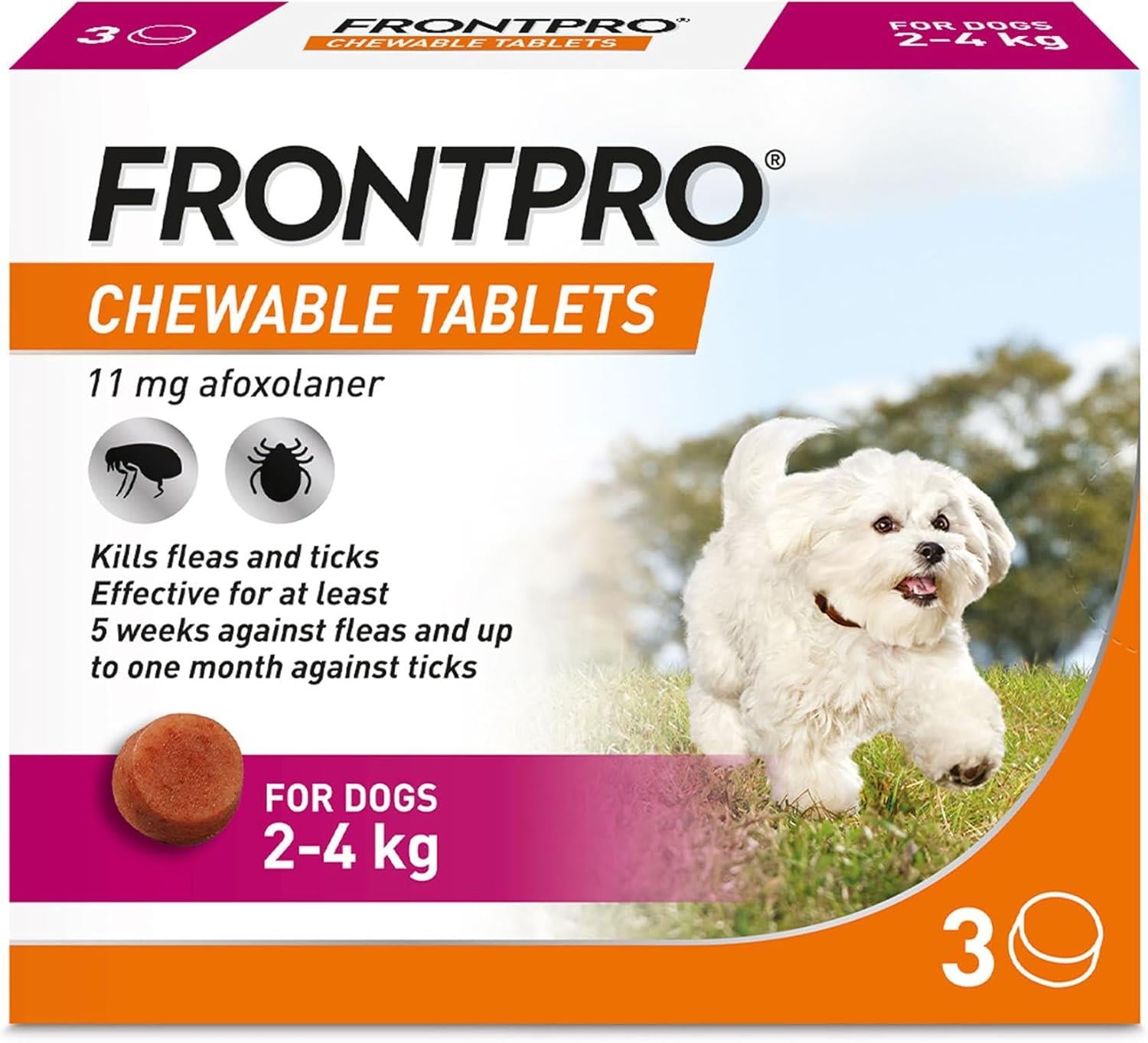 FRONTPRO Flea and Tick Chewable Tablets for Dogs Fast-Acting For S M L XL Dogs 3 Pack
