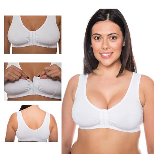 Vitality Care Mastectomy Bra Front Fastening Bra with Pockets Cotton Rich Wirefree Post Surgery Non Wired Soft Stretch for Ladies Women Regular to Plus Sizes Easy Open Comfort