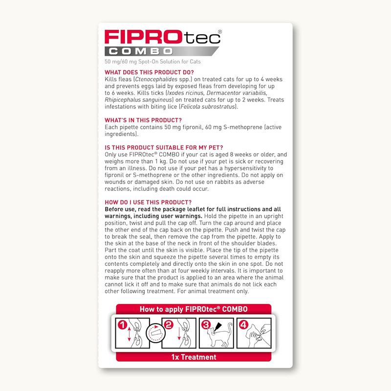 Beaphar FIPROtec COMBO Dog/Cat Flea and Tick Treatment Spot On Solution Effectiv