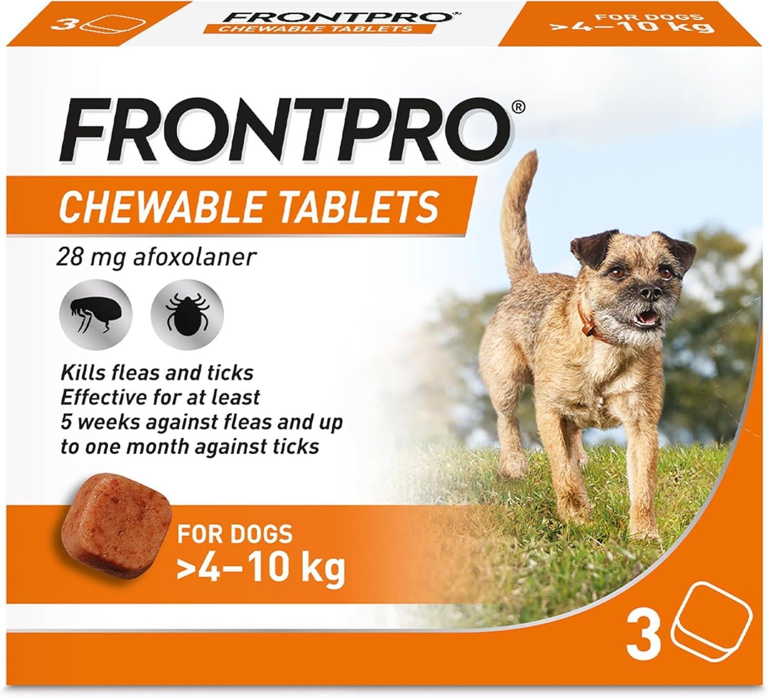 FRONTPRO Flea and Tick Chewable Tablets for Dogs Fast-Acting For S M L XL Dogs 3 Pack