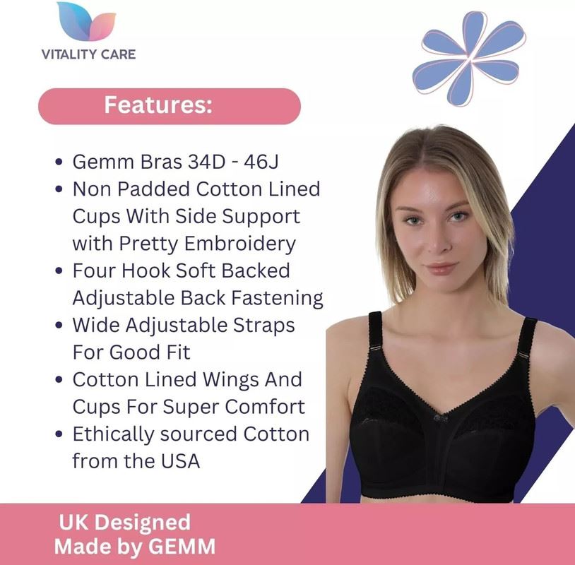 Ladies Full Cup Bra Non Wire Full Firm Support Lace Trim Plus Size Vitality Care